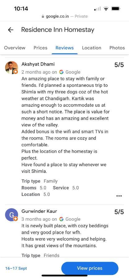 Residence Inn Homestay Shimla Exterior foto